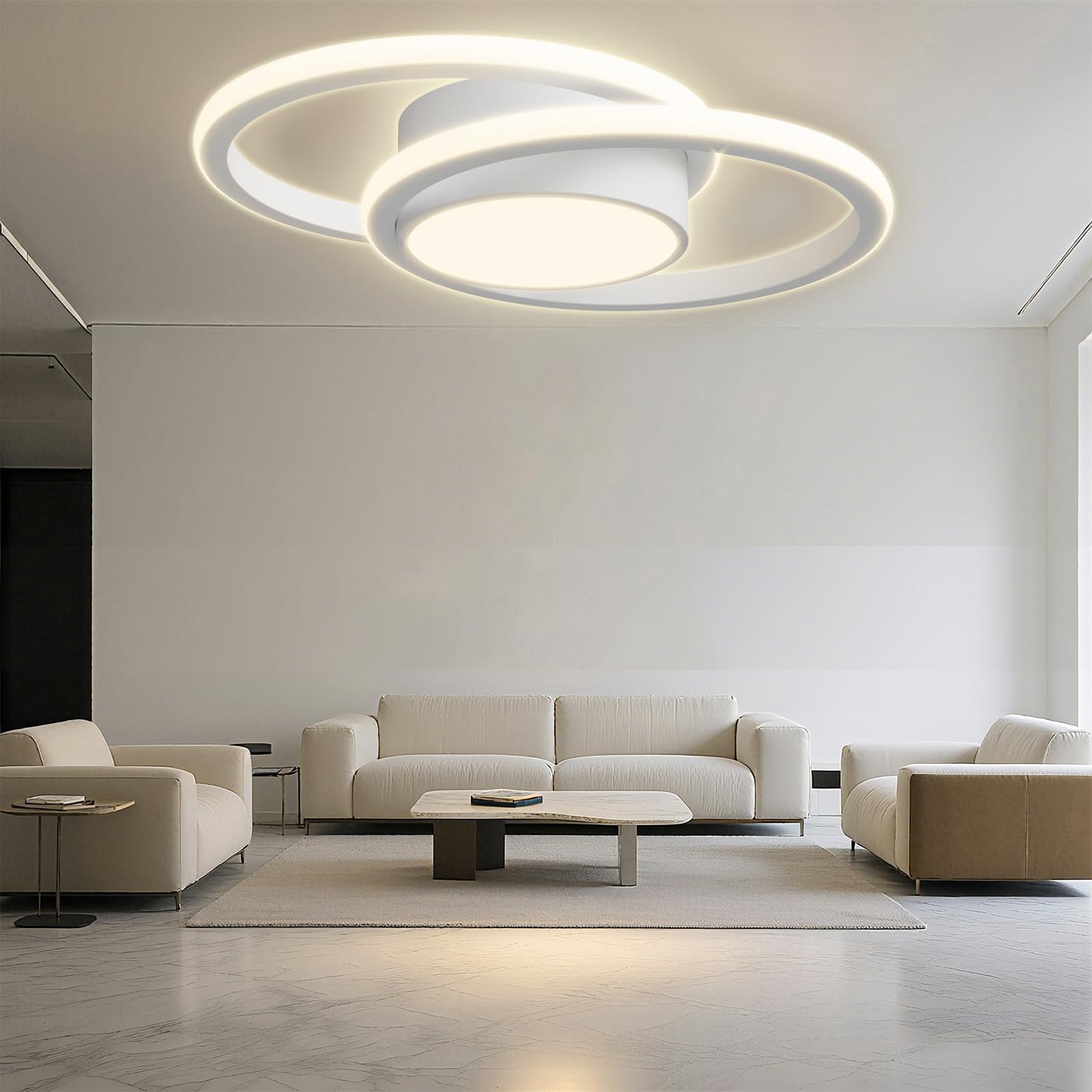 LED-Deckenleuchte mit zwei Ringen, weiß, flache Kreisringe an der Decke