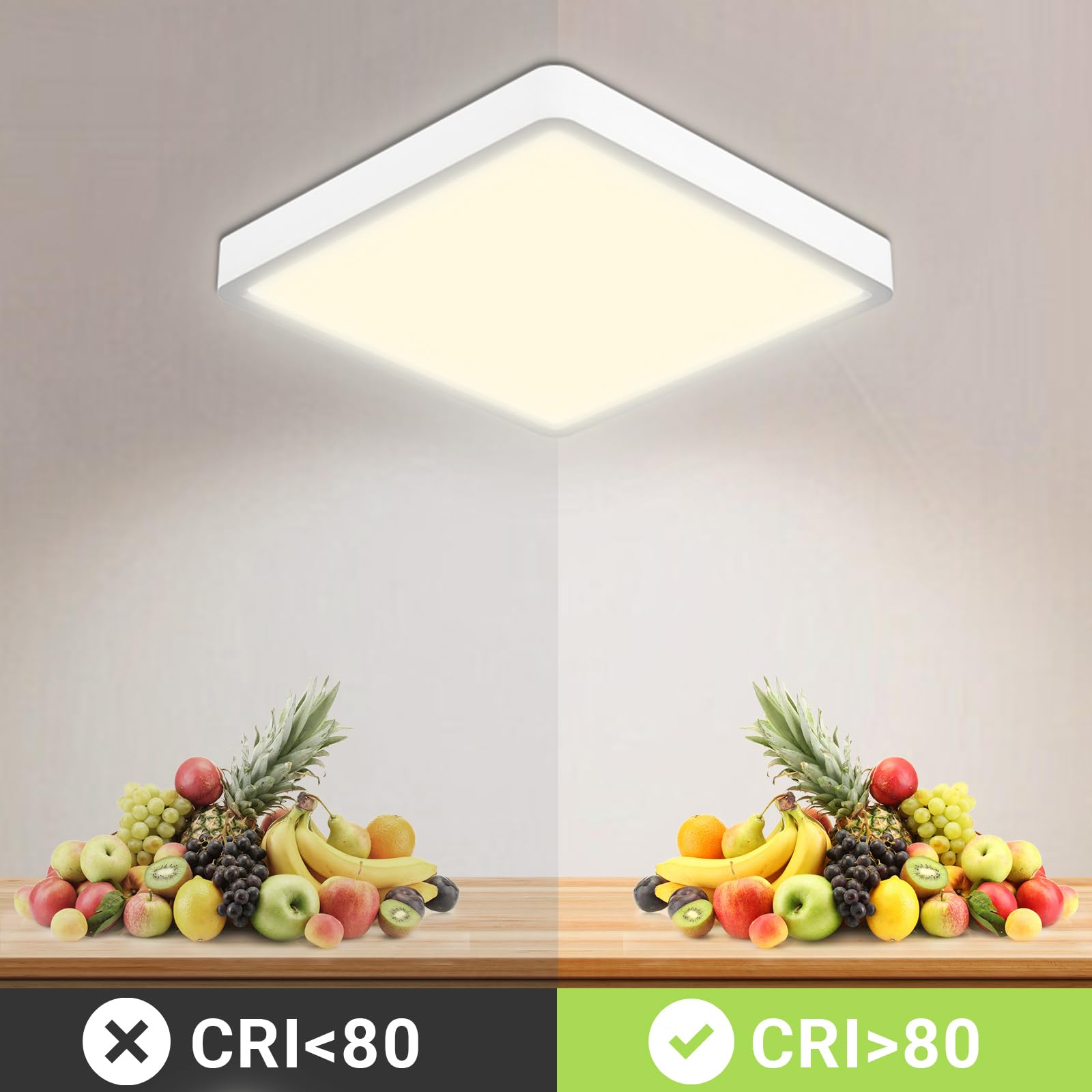 Quadratische LED-Deckenleuchte mit CRI-Anzeige (CRI>80) für bessere Farbwiedergabe
