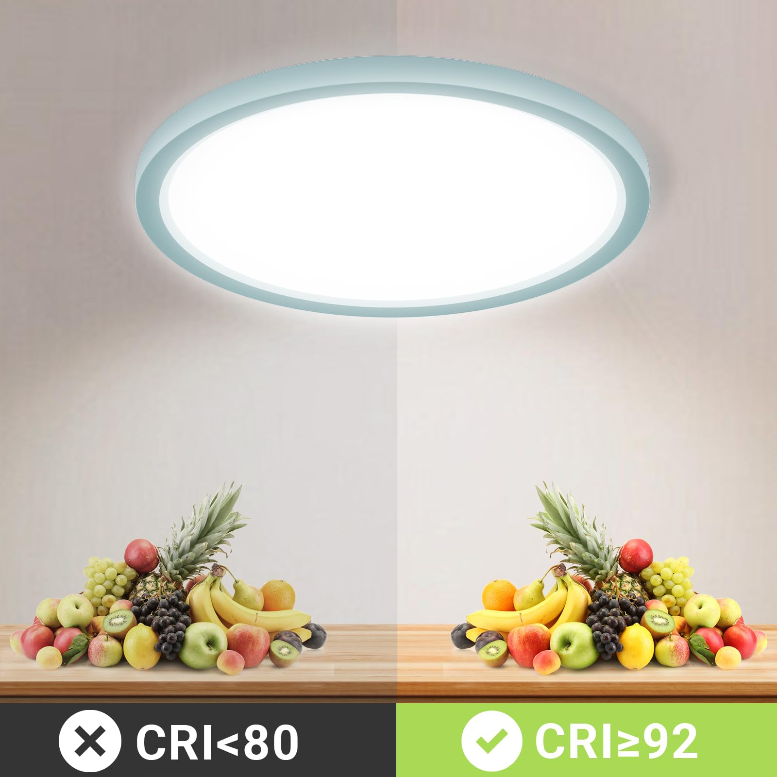 Runde LED-Deckenleuchte mit hellem Lichtkranz, flaches Design an der Decke