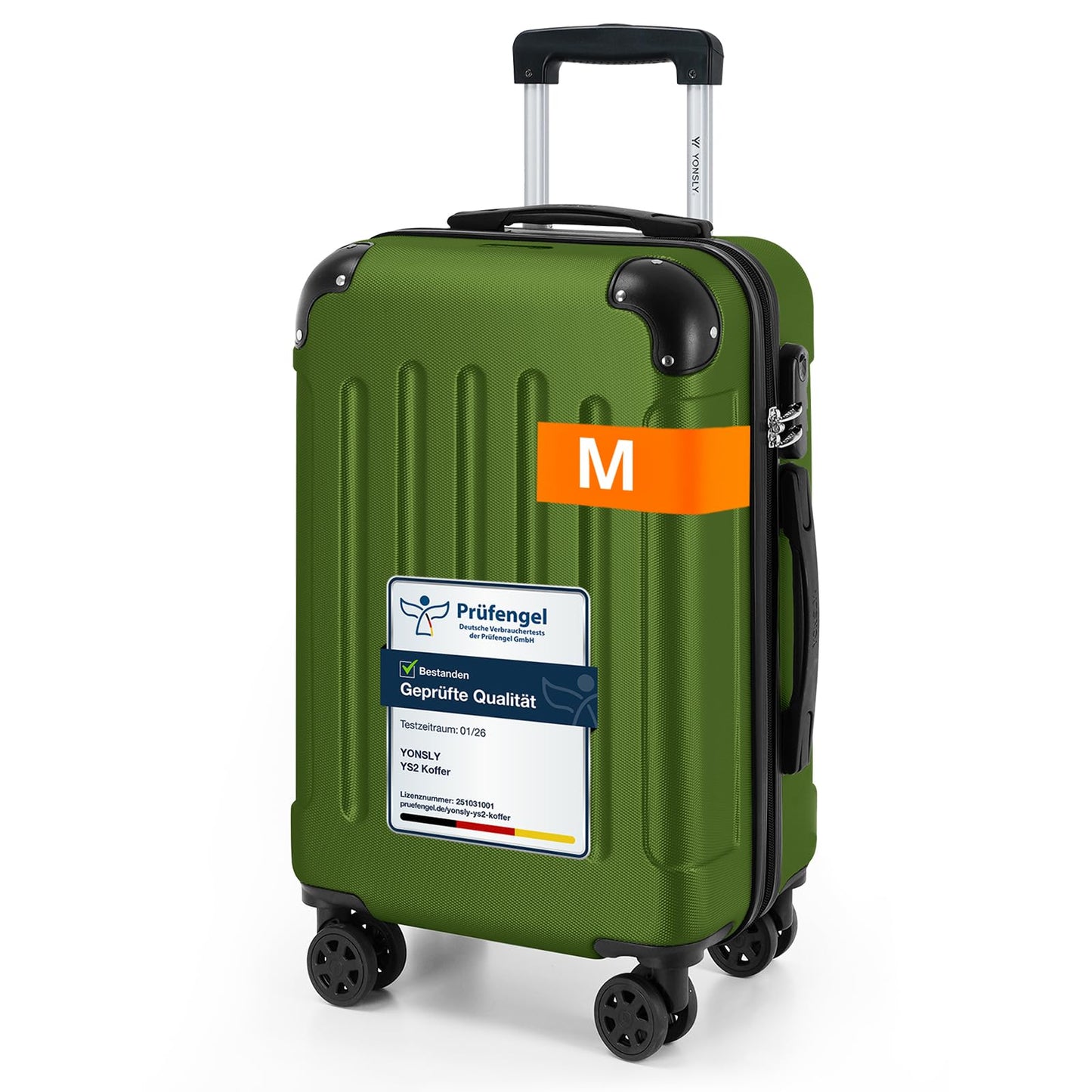 Hartschalen-Trolley-Gepäckkoffer, dunkelgrün, Größe M, mit Zahlenschloss und 4 Rollen