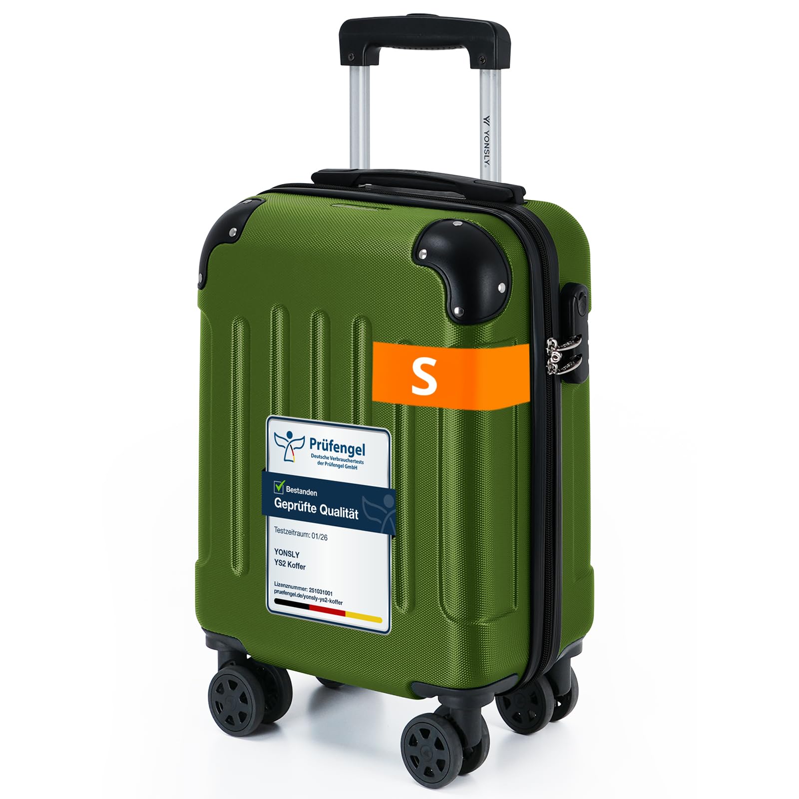 Hartschalen-Trolley-Gepäckkoffer, dunkelgrün, Größe S, mit Zahlenschloss und 4 Rollen