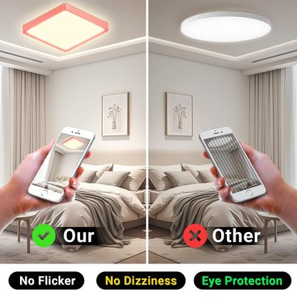 Flache quadratische LED-Deckenleuchte mit rotem Rahmen, warmweißes Licht