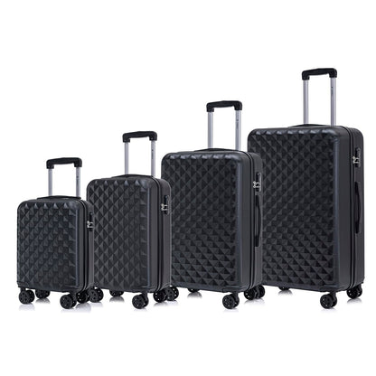 4-teiliges Koffer-Set mit Hartschale in Schwarz, Zahlenschloss, Teleskopgriff und 360° Rollen.