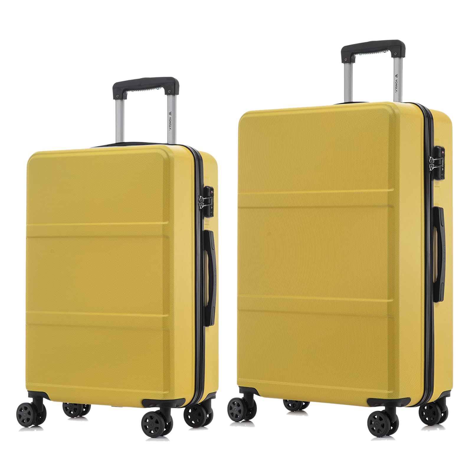 Reisekoffer-Set mit Hartschale, Trolleygriff, 4 Rollen und Schloss, gelb