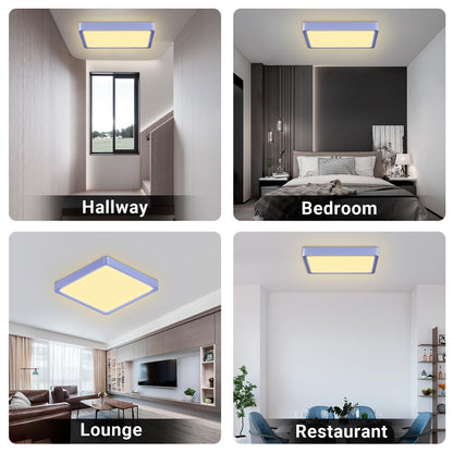 Quadratische LED-Deckenleuchte mit blauem Rahmen, warmweiß in Flur, Schlafzimmer und Co.