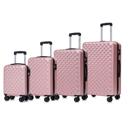 Hartschalenkoffer-Set mit 4 Rollen, roségold und schwarzem Rahmen, 4 Größen