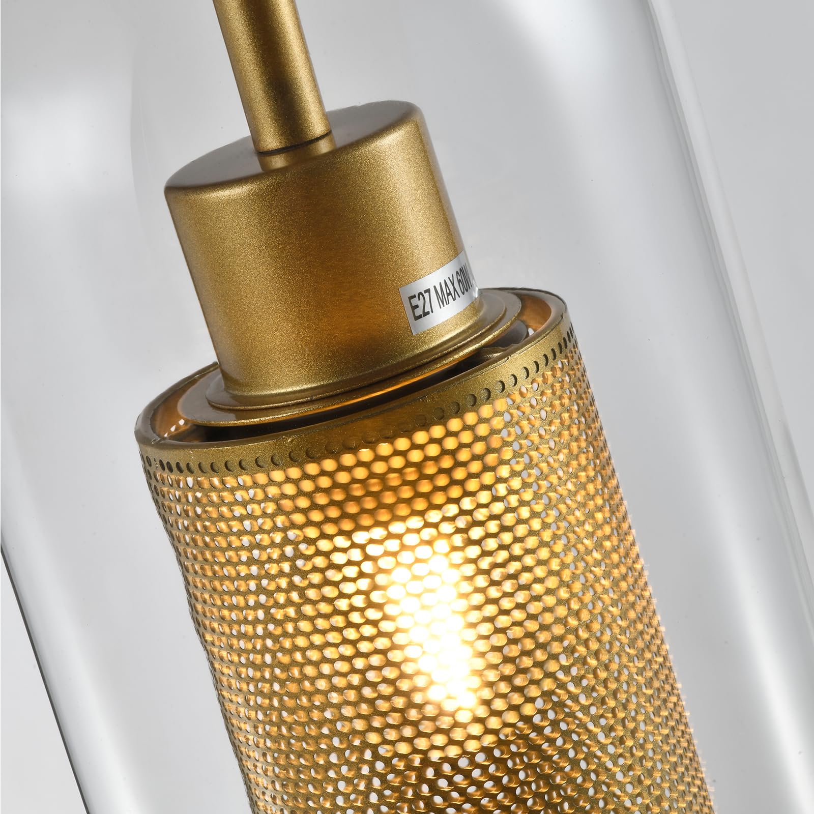 Goldener Metall-Lampenschirm mit Lochmuster und Glaskörper der Pendelleuchte