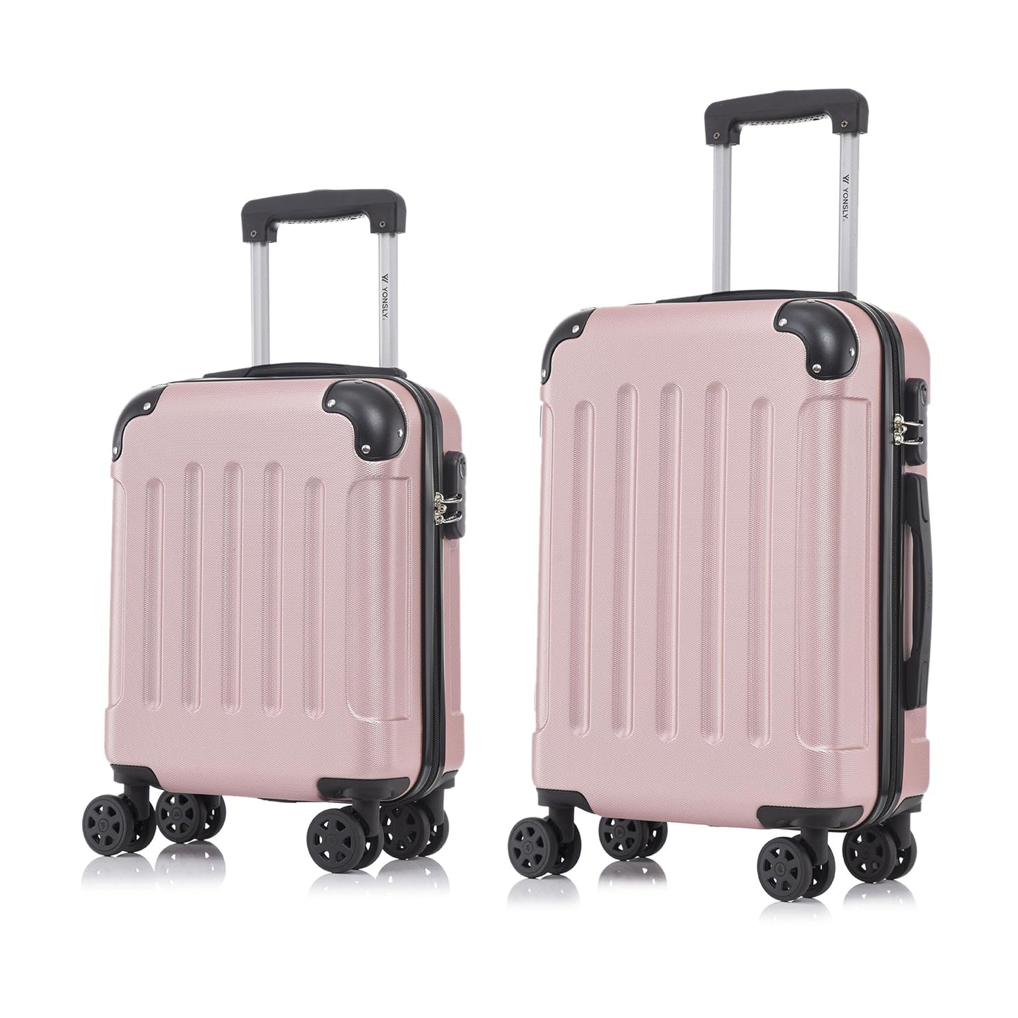 Koffer-Set aus Hartschale in Rosé, mit Teleskopgriff und 4 Rollen (2er-Set, S/M)