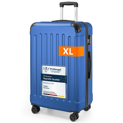 Blauer Hartschalen-Reisekoffer mit Teleskopgriff und Lenkrollen, Größe XL
