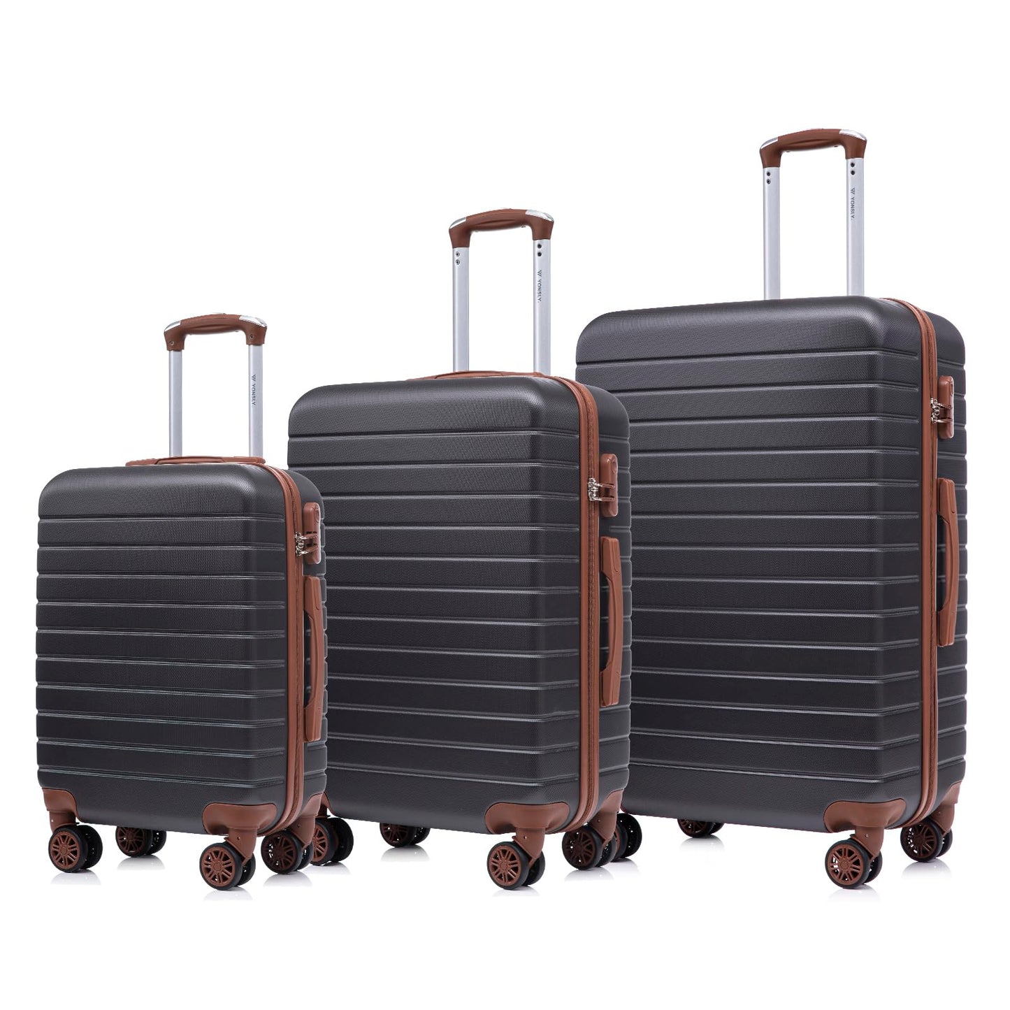 Hartschalen-Kofferset (3 Trolleys) dunkelgrau, 4 Rollen, Zahlenschloss, Teleskopgriff