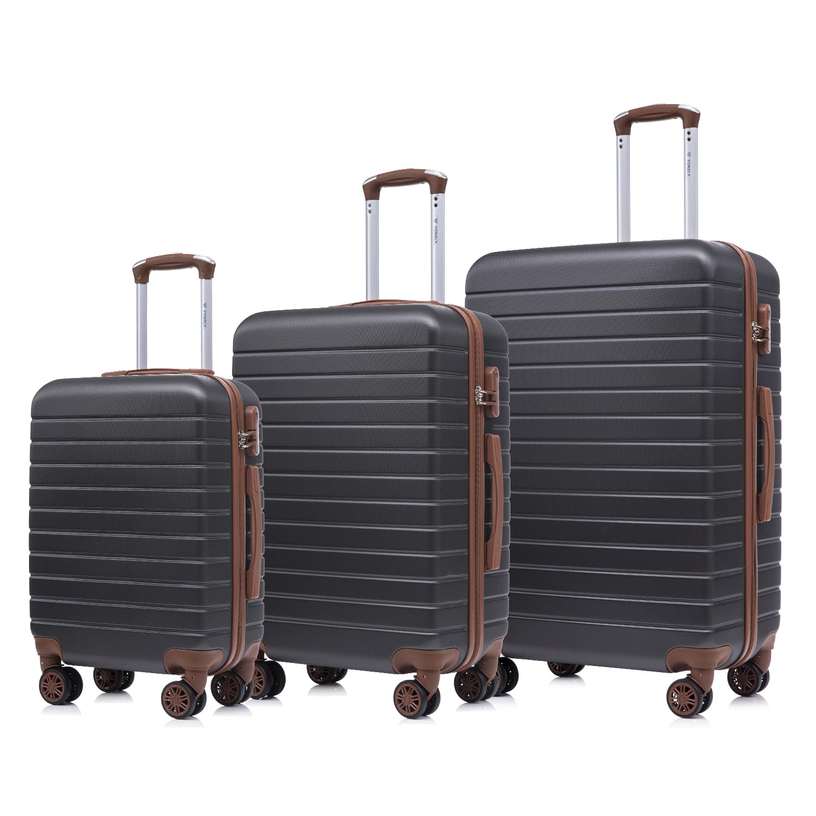 Hartschalen-Kofferset (3 Trolleys) dunkelgrau, 4 Rollen, Zahlenschloss, Teleskopgriff