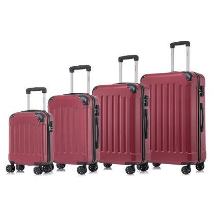 Hartschalen-Reisekoffer-Set (weinrot) mit Teleskopgriff und 4 Rollen, vier Größen