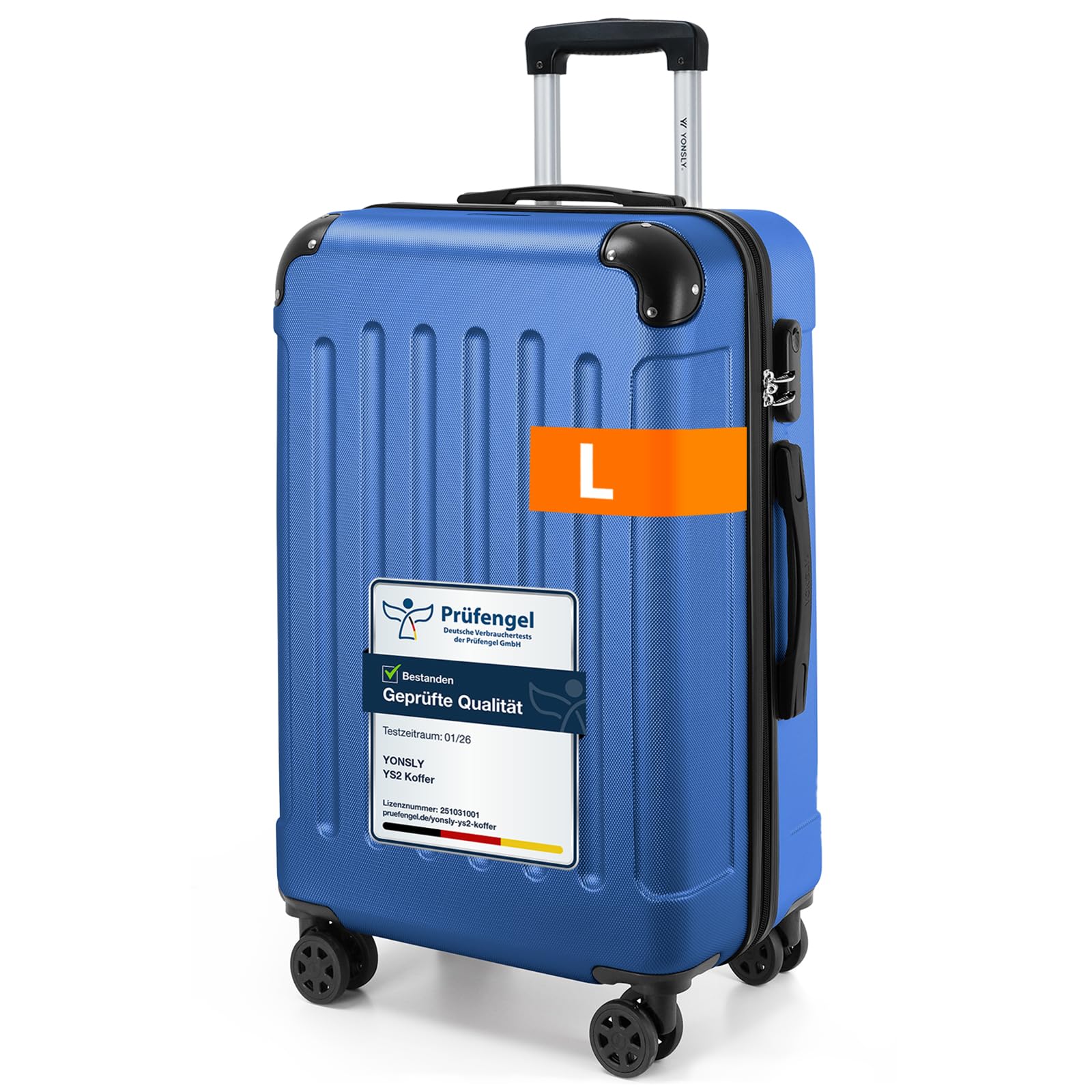 Blauer Hartschalen-Reisekoffer mit Teleskopgriff und Lenkrollen, Größe L