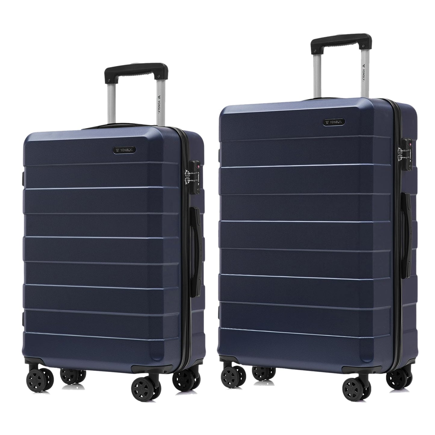 Hartschalen-Reisekoffer-Set mit 4 Rollen, TSA-Schloss und Teleskopgriff, dunkelblau.