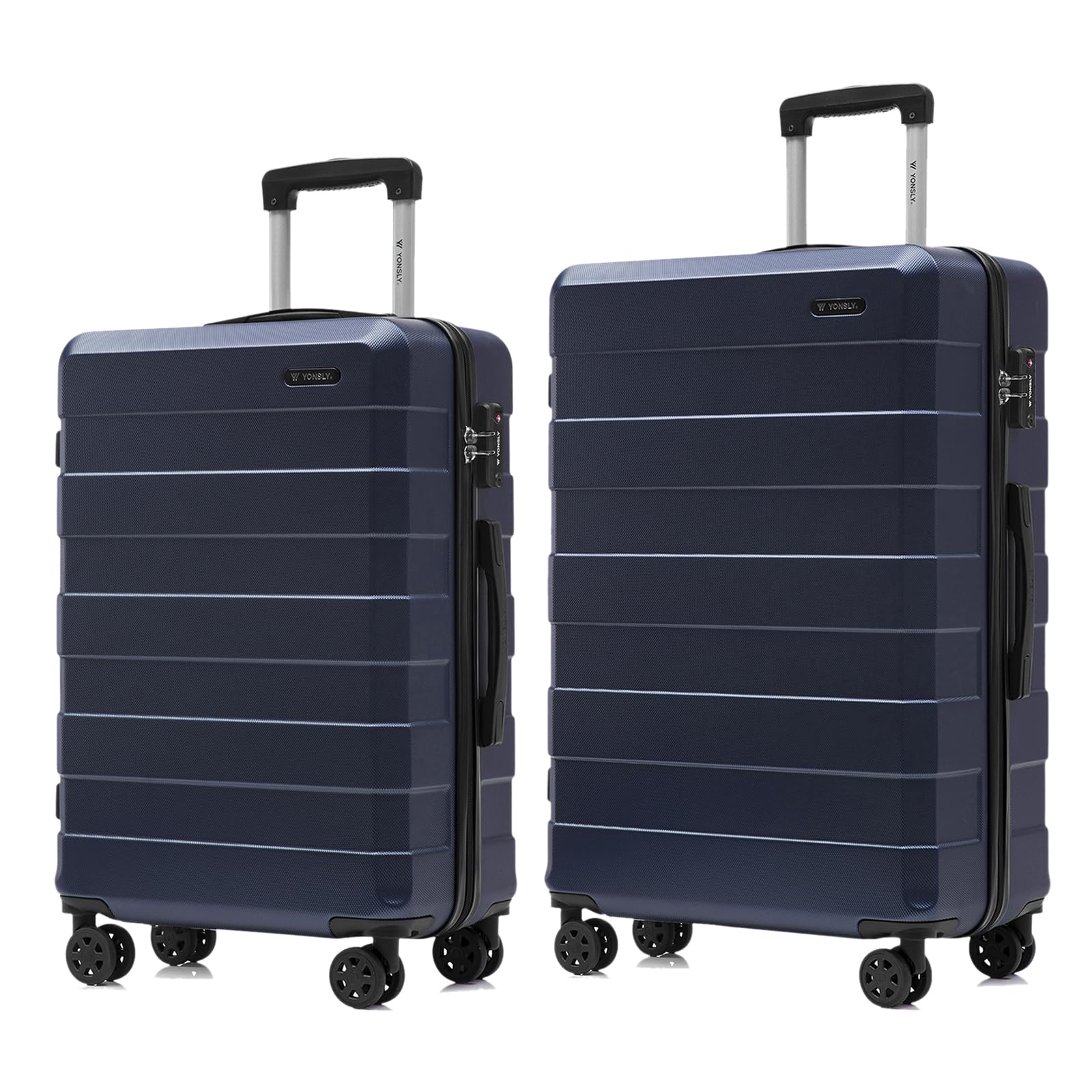 Hartschalen-Reisekoffer-Set mit 4 Rollen, TSA-Schloss und Teleskopgriff, dunkelblau.
