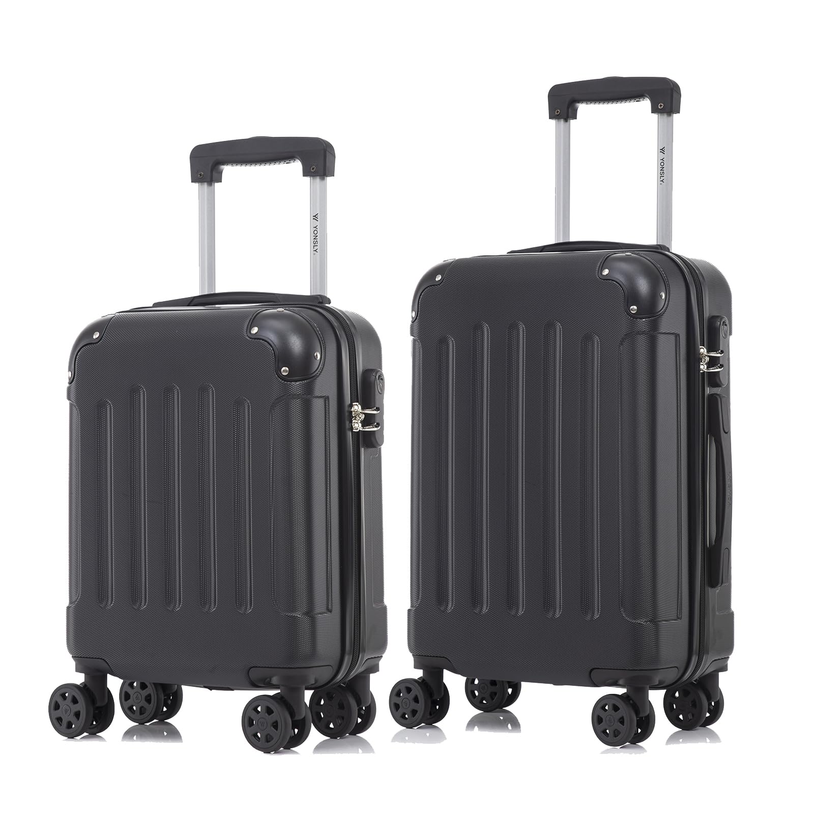 Koffer-Set aus Hartschale in Schwarz, mit Teleskopgriff und 4 Rollen (2er-Set, S/M)