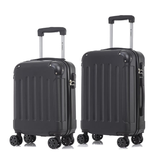 Koffer-Set aus Hartschale in Schwarz, mit Teleskopgriff und 4 Rollen (2er-Set, S/M)