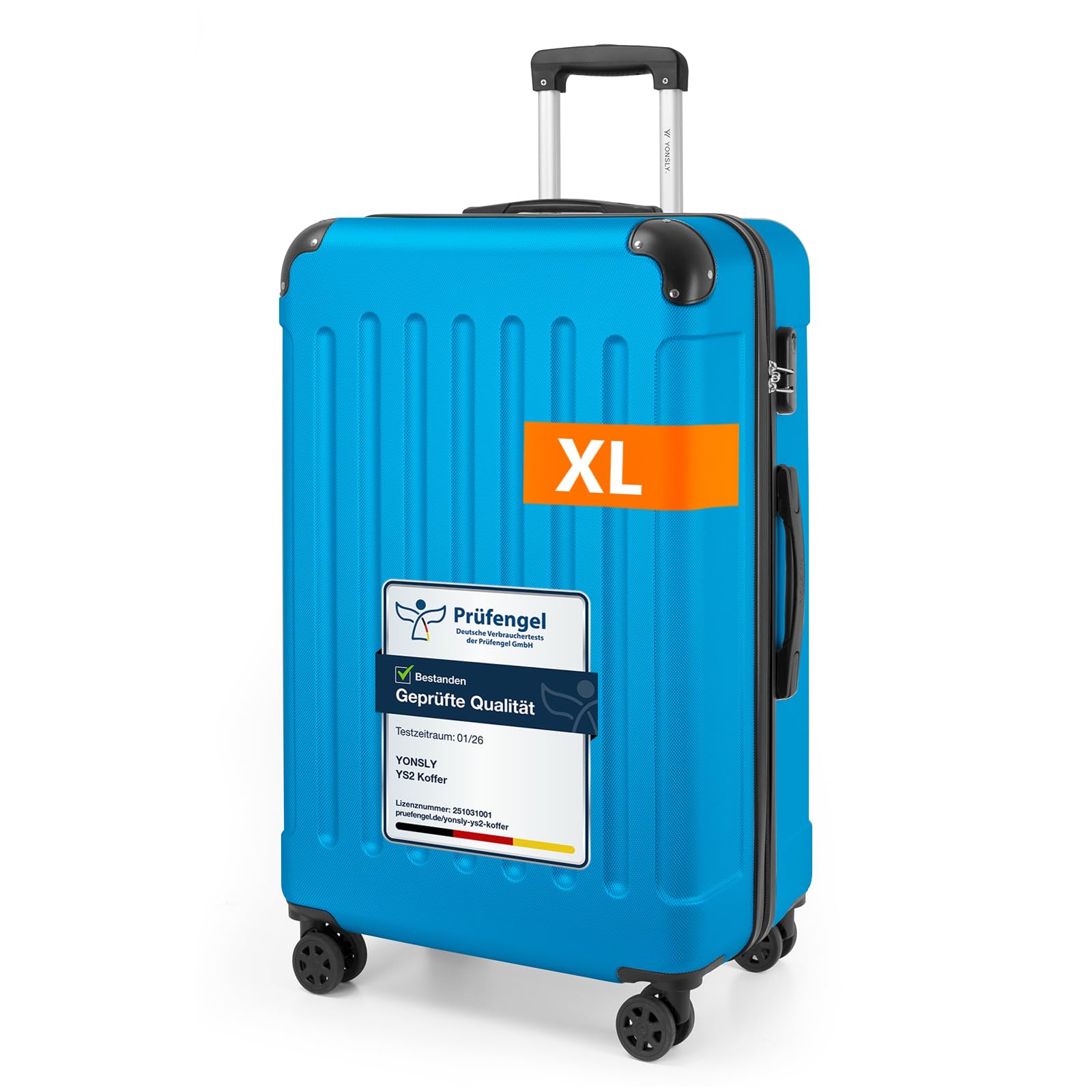 Hartschalen-Reisekoffer in Blau, Größe XL, mit Teleskopgriff und 4 Rollen
