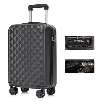 Schwarzer Hartschalen-Reisekoffer mit diagonaler Prägung, 4 Rollen und Teleskopgriff