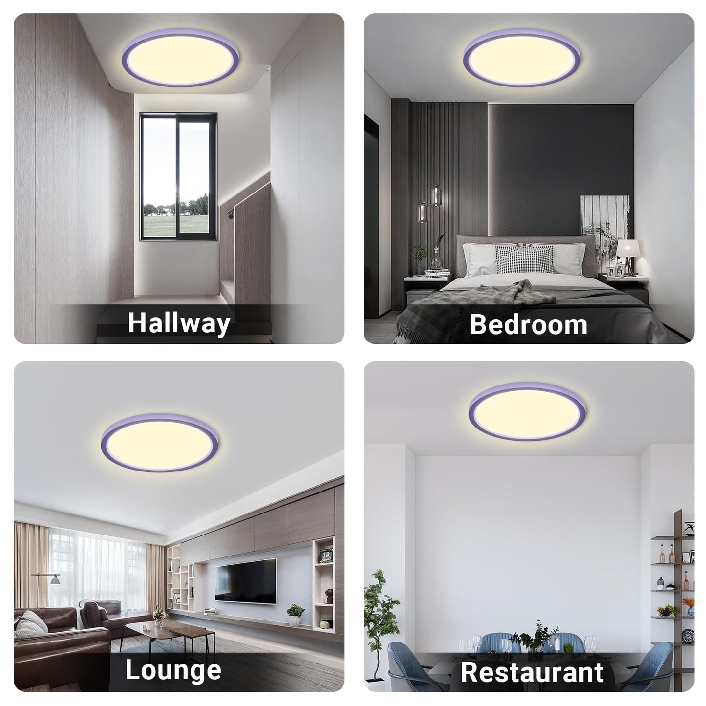 Runde LED-Deckenleuchte mit warmweißem Ringlicht, flacher, dünner Aufbau
