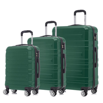 YONSLY® Hartschalen-Reisekofferset in Dunkelgrün, 4 Rollen, Trolleygriff, 3er-Set
