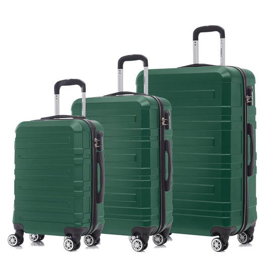 YONSLY® Hartschalen-Reisekofferset in Dunkelgrün, 4 Rollen, Trolleygriff, 3er-Set