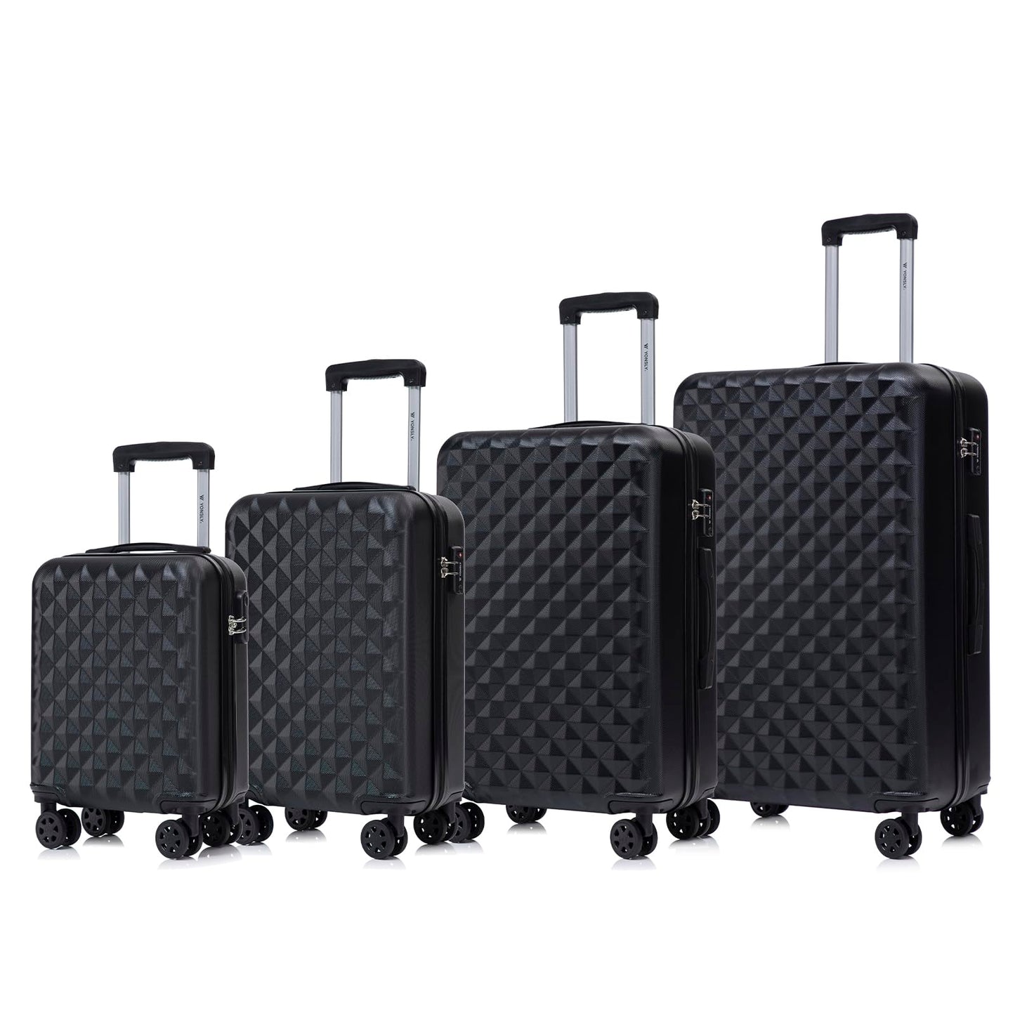 Hartschalenkoffer-Set mit 4 Rollen und Trolleygriff, schwarz, 4 Größen