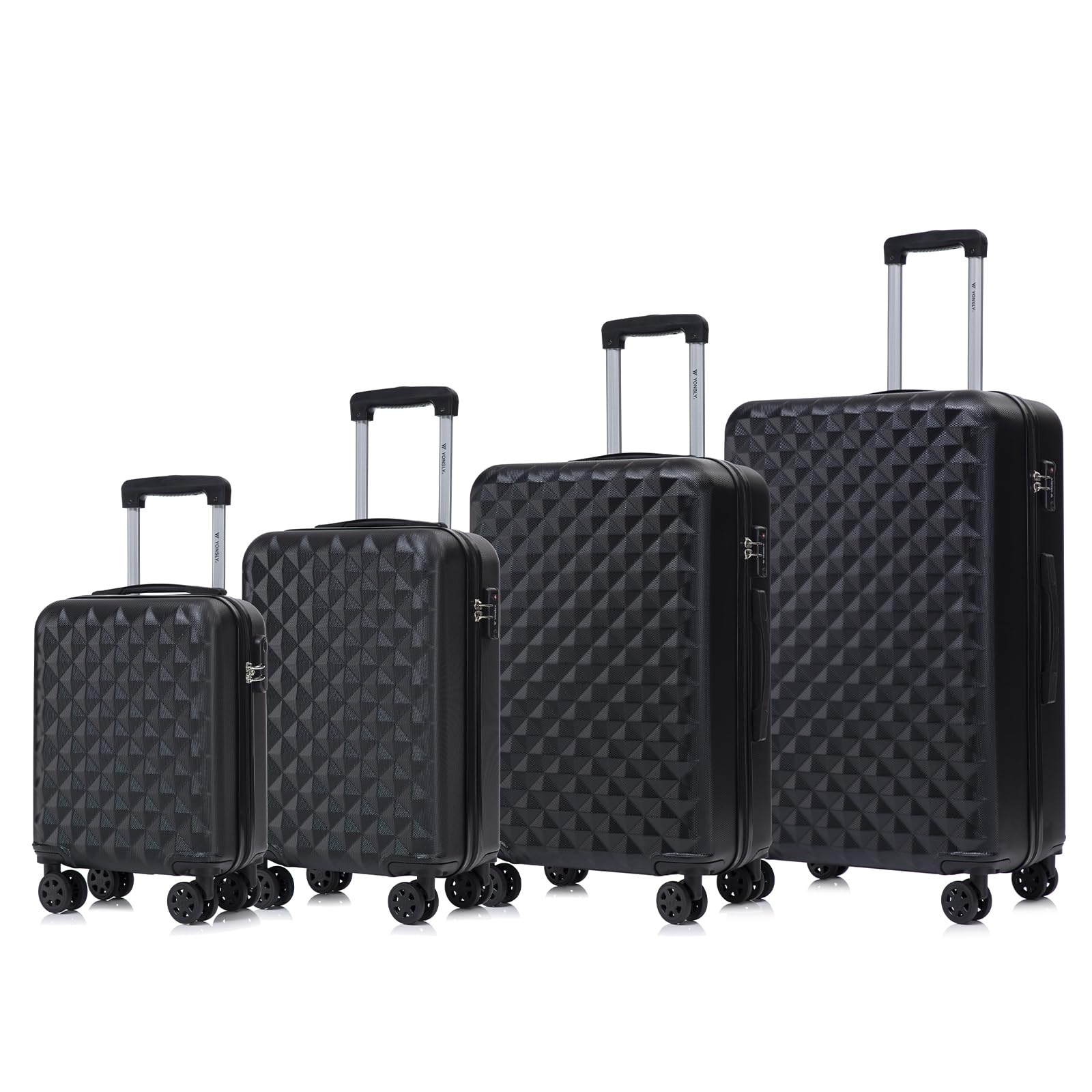 Hartschalenkoffer-Set mit 4 Rollen und Trolleygriff, schwarz, 4 Größen