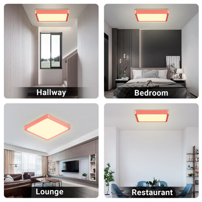 LQWELL® LED-Deckenleuchte, quadratisch, flach, rot umrandet