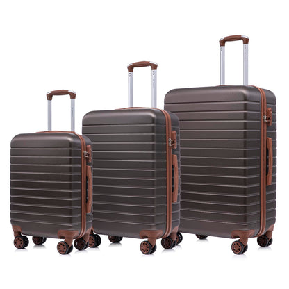 Kofferset mit 3 Hartschalen-Trolleys dunkelgrau, 4 Rollen, Teleskopgriff, braune Kanten