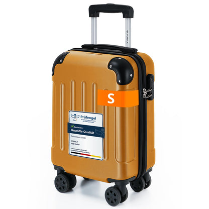 Hartschalen-Trolley-Gepäckkoffer, orange, Größe S, mit Zahlenschloss und 4 Rollen