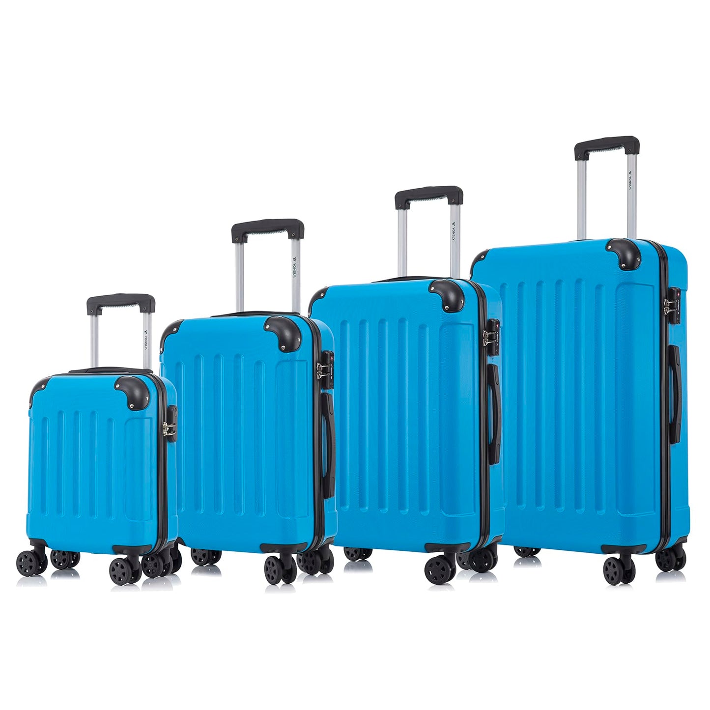 Hartschalen-Reisekoffer-Set (blau) mit Teleskopgriff und 4 Rollen, vier Größen