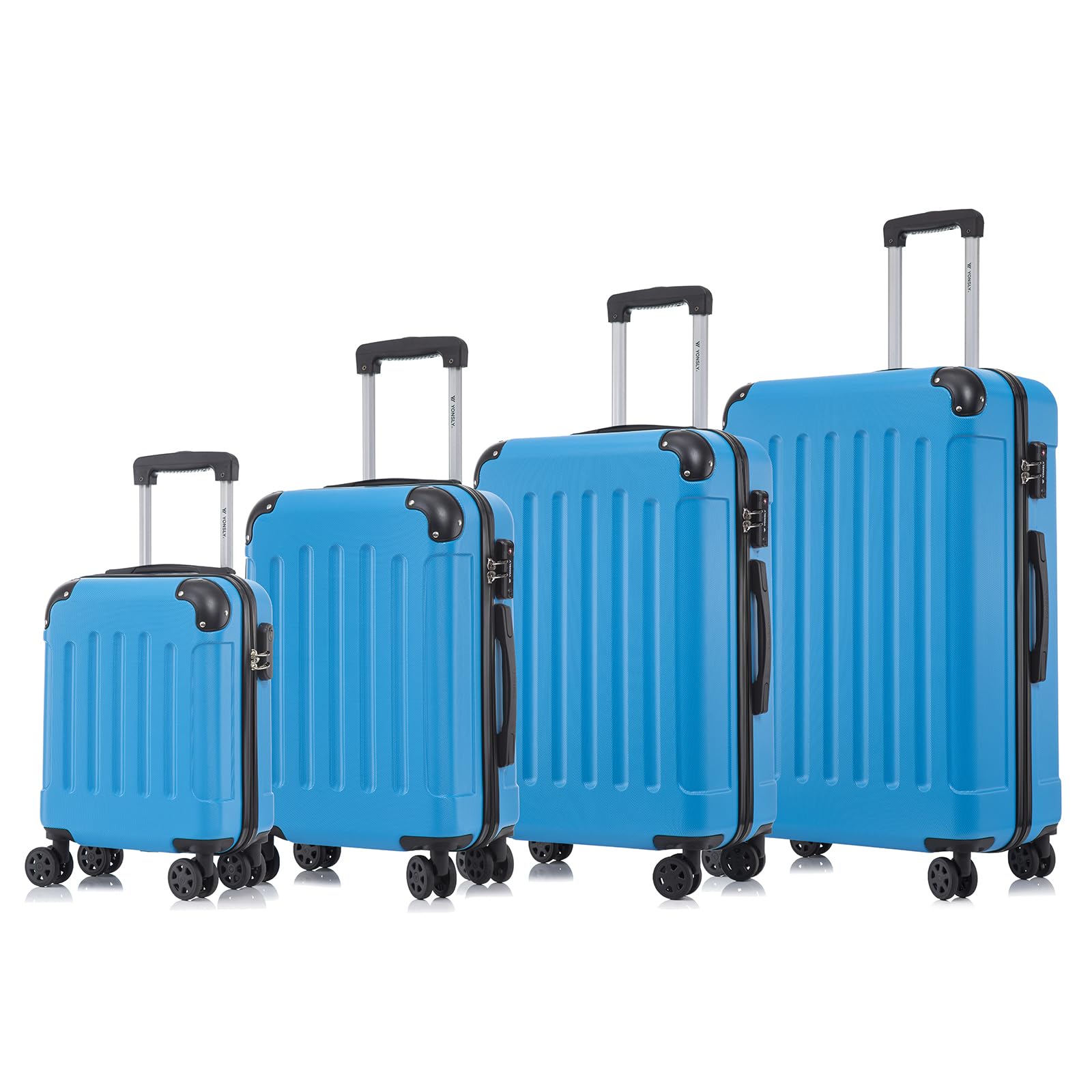 Hartschalen-Reisekoffer-Set (blau) mit Teleskopgriff und 4 Rollen, vier Größen