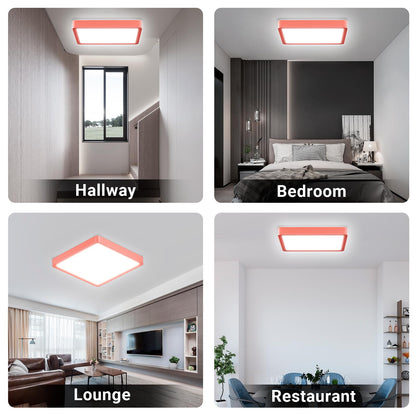 LED-Deckenleuchte mit rotem Rahmen, quadratisches Lichtpanel