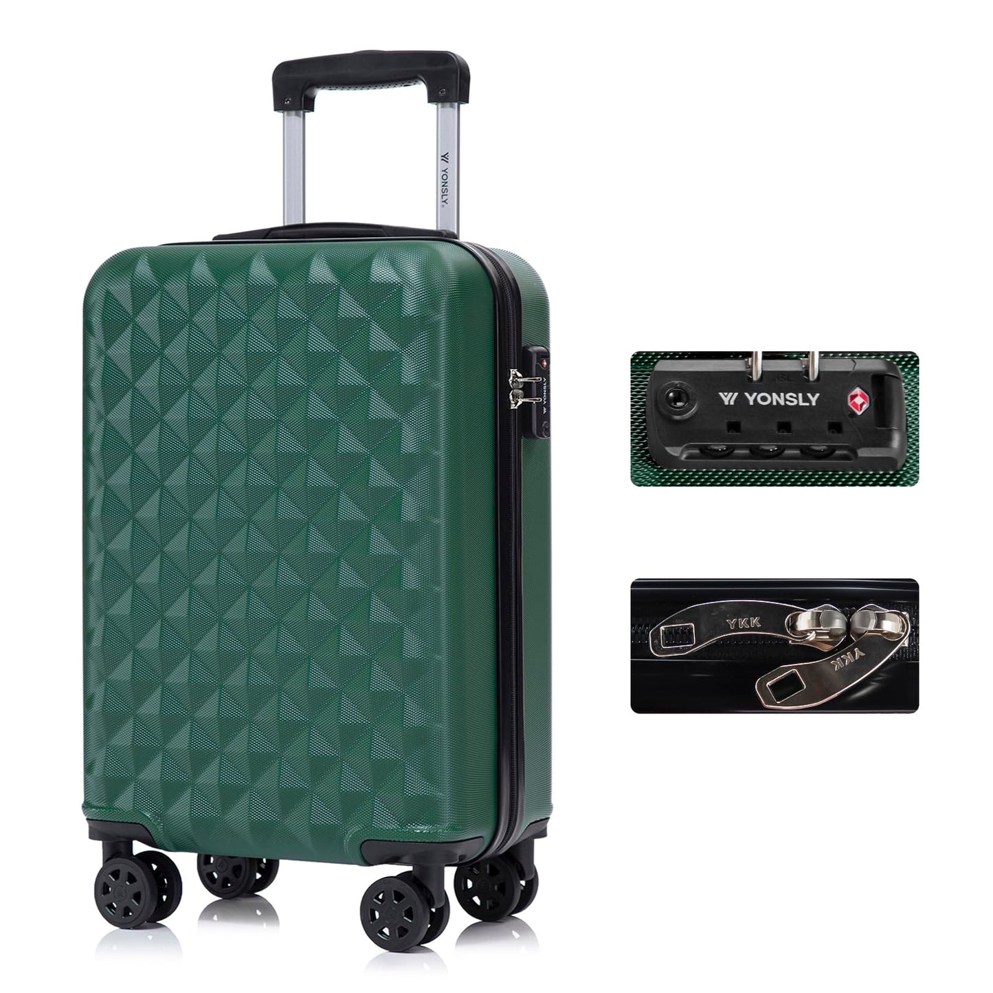 YONSLY® Hartschalenkoffer in Dunkelgrün mit TSA-Schloss, 4 Rollen und Trolleygriff