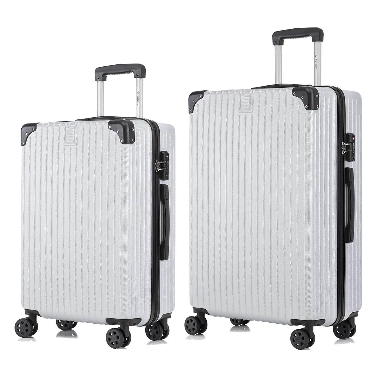 Hartschalen-Reisekoffer-Set in silber, mit Teleskopgriff und 4 Rollen