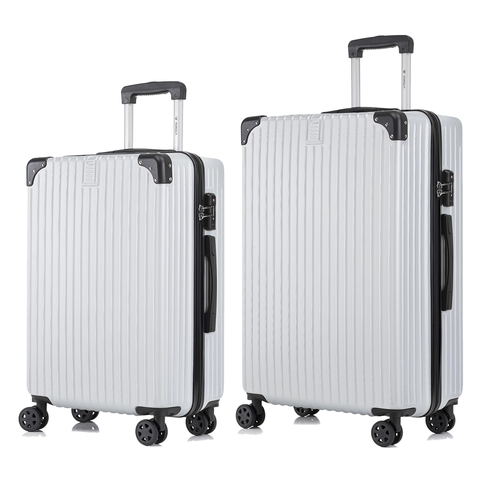 Hartschalen-Reisekoffer-Set in silber, mit Teleskopgriff und 4 Rollen