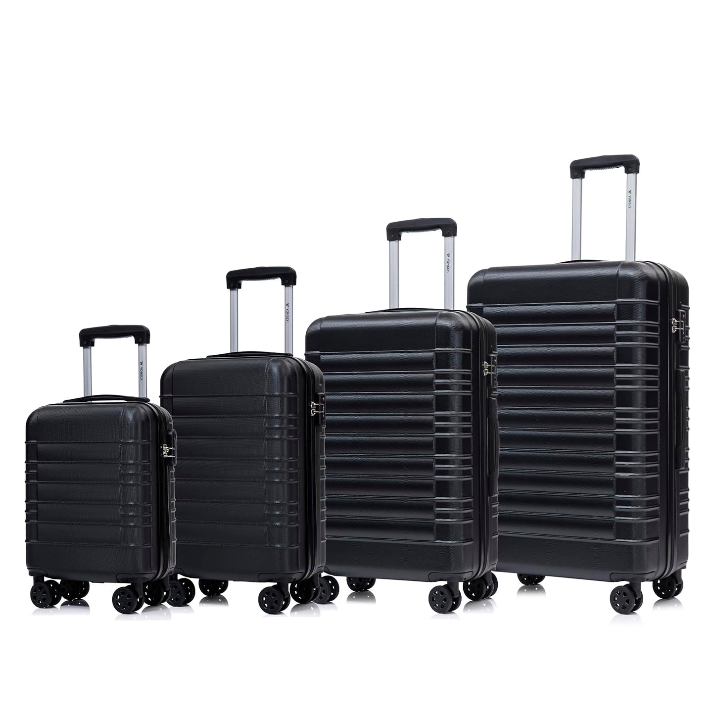 Hartschalenkoffer-Set in Schwarz mit TSA-Schloss, 4 Rollen und ausziehbarem Trolleygriff