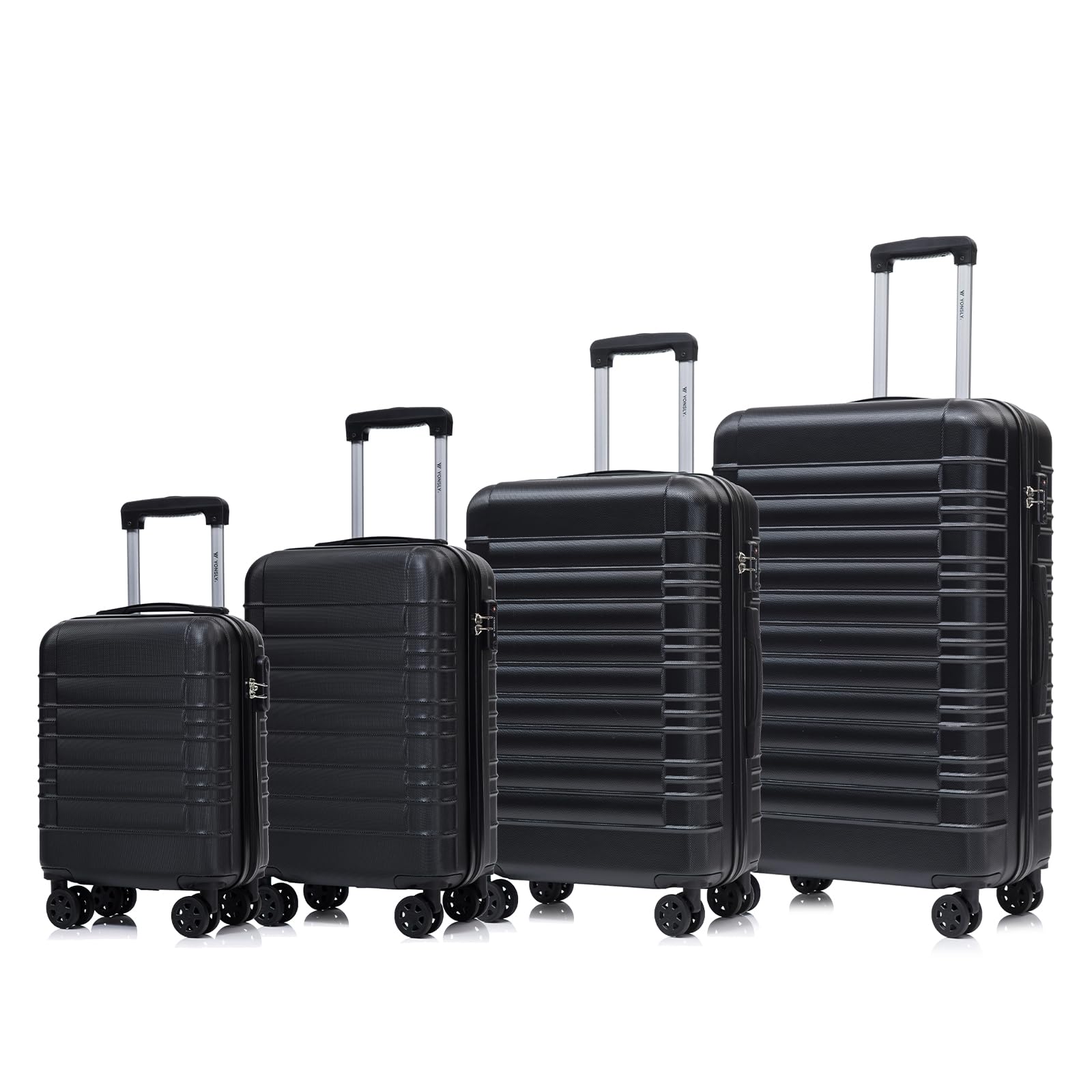 Hartschalenkoffer-Set in Schwarz mit TSA-Schloss, 4 Rollen und ausziehbarem Trolleygriff