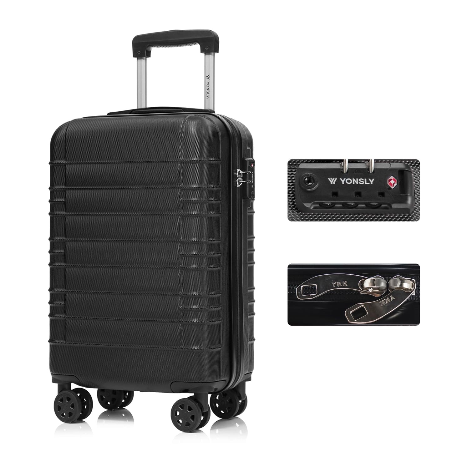 Kabinenkoffer mit Hartschale, TSA-Schloss, 4 Rollen und Trolleygriff, schwarz