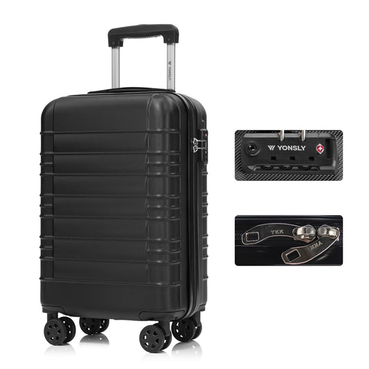 Kabinenkoffer mit Hartschale, TSA-Schloss, 4 Rollen und Trolleygriff, schwarz