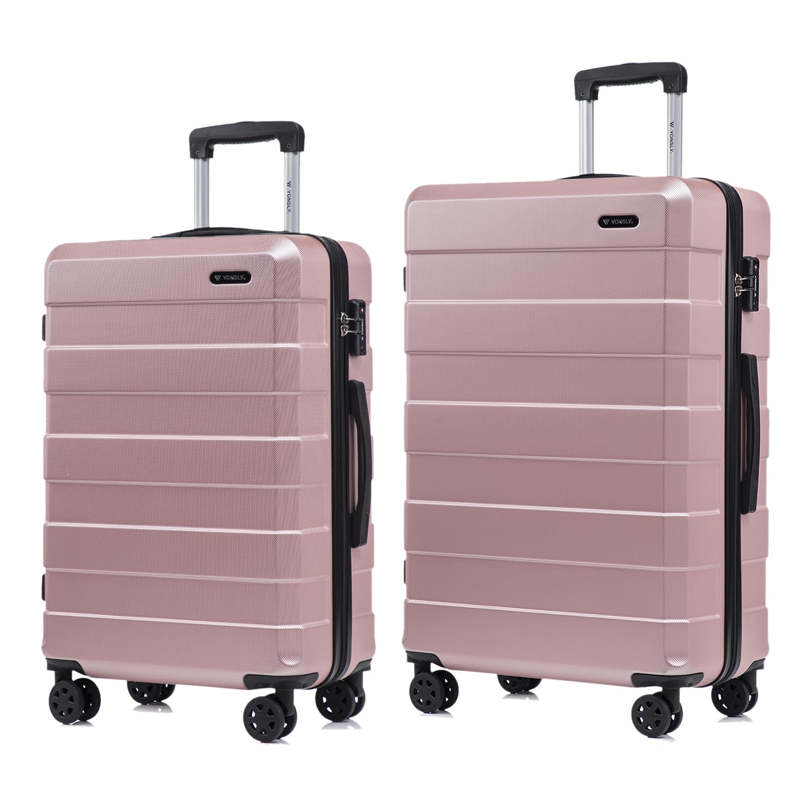 Hartschalen-Reisekoffer-Set mit 4 Rollen, TSA-Schloss und Teleskopgriff, Roségold.