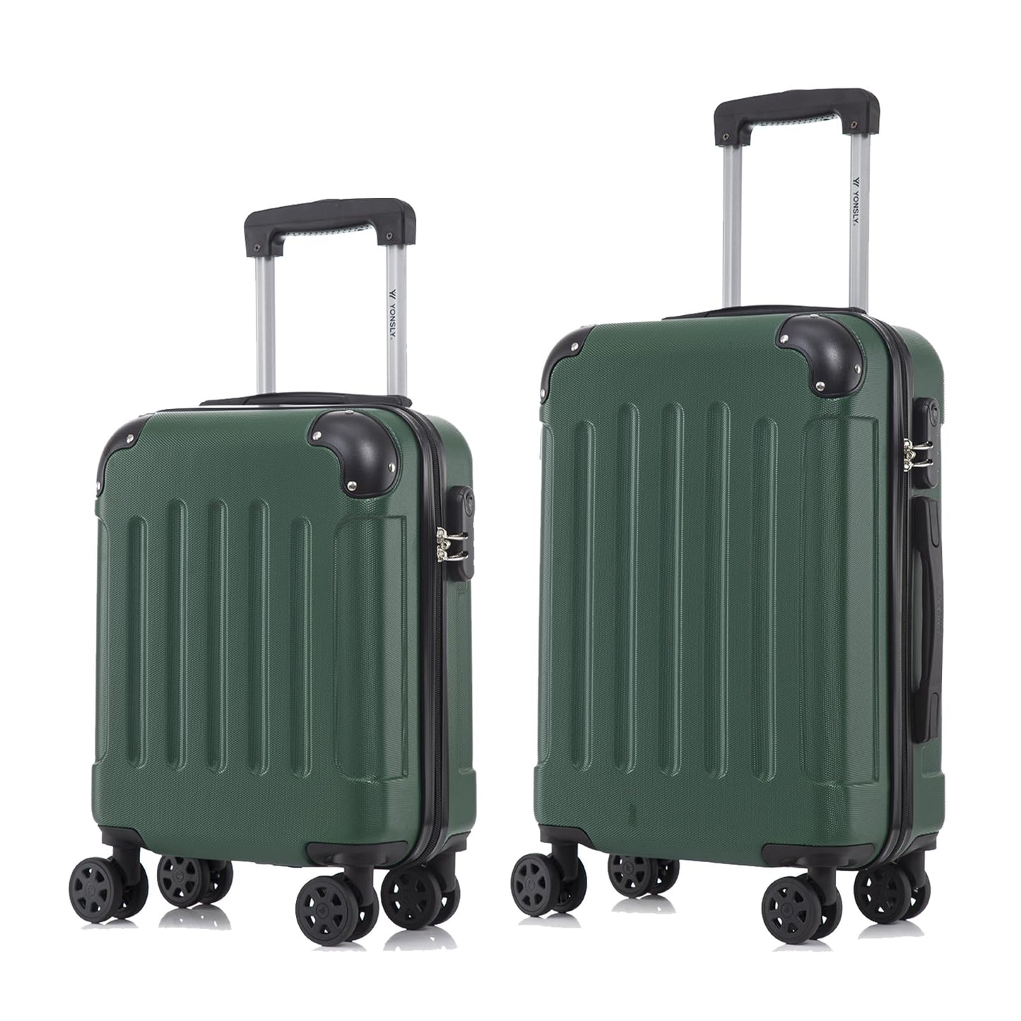 Koffer-Set aus Hartschale in Dunkelgrün, mit Teleskopgriff und 4 Rollen (2er-Set, S/M)