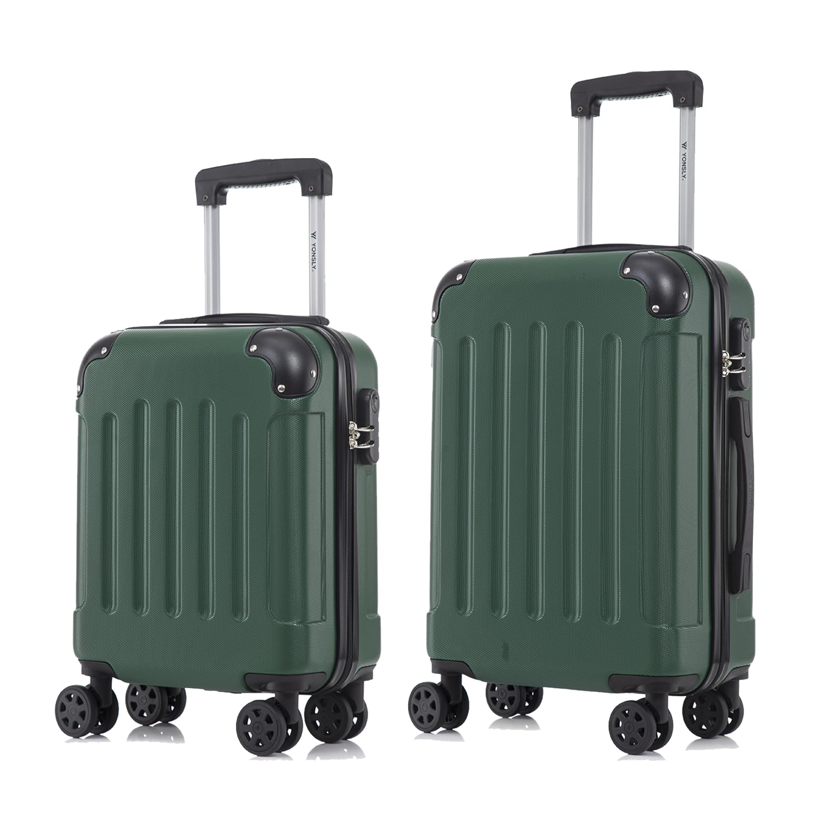 Koffer-Set aus Hartschale in Dunkelgrün, mit Teleskopgriff und 4 Rollen (2er-Set, S/M)