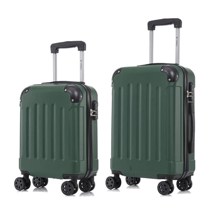 Koffer-Set aus Hartschale in Dunkelgrün, mit Teleskopgriff und 4 Rollen (2er-Set, S/M)