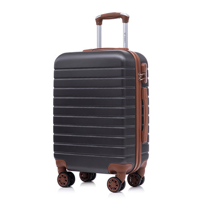 Hartschalen-Reisekoffer mit vier 360°-Rollen, braunem Griff, anthrazitfarbenem Korpus