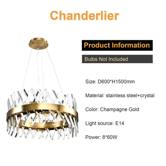 Kronleuchter mit champagnergoldenem Deckenbaldachin und Kristallprismen, hängend