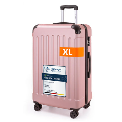 Champagnerfarbener Hartschalen-Reisekoffer mit Teleskopgriff und Lenkrollen, Größe XL