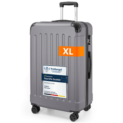 Hartschalen-Trolley-Gepäckkoffer, grau, Größe XL, mit Zahlenschloss und 4 Rollen