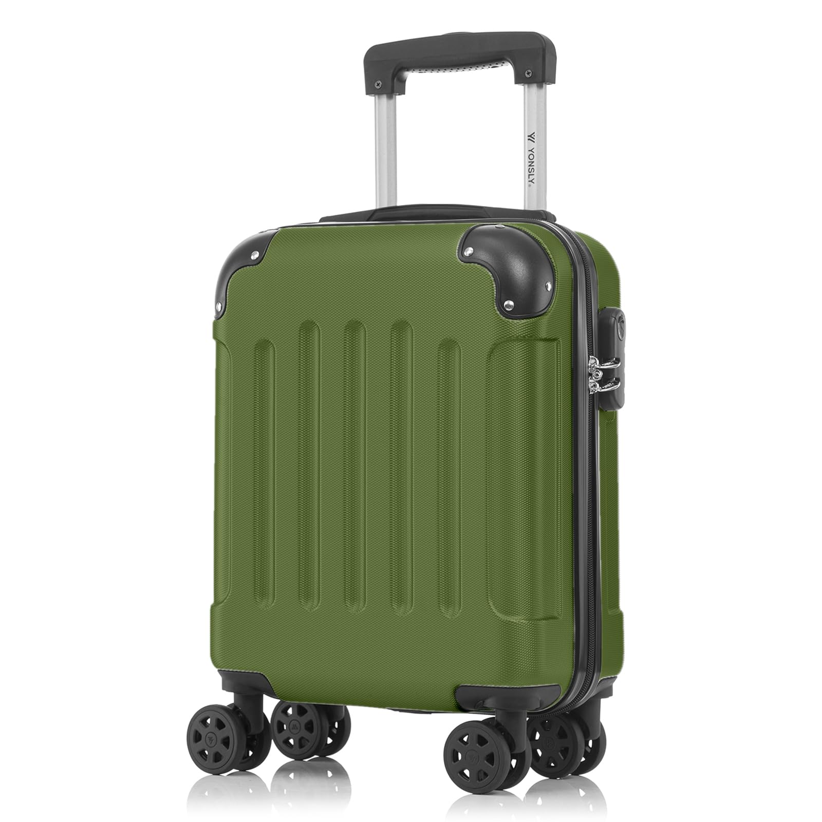 YONSLY® Rollkoffer in Olivgrün, Hartschale, 4 Rollen 360°, Zahlenschloss, Trolleygriff